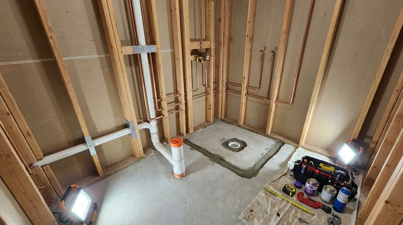 Bathroom rough-in plumbing during remodel by Johns Plumbing LLC in Burkburnett