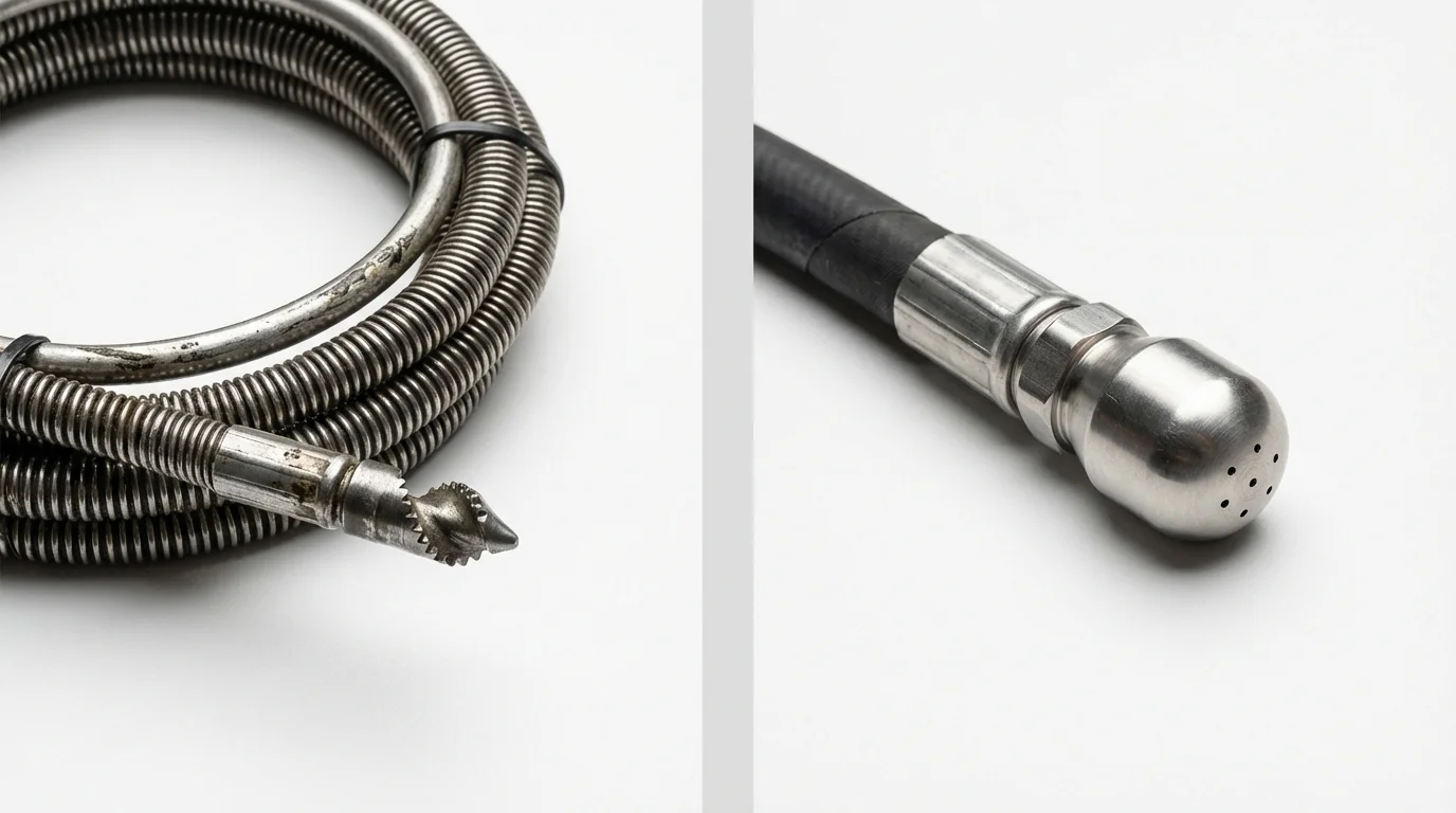 Drain snake cable and hydro jetting nozzle used for drain cleaning in Burkburnett, TX