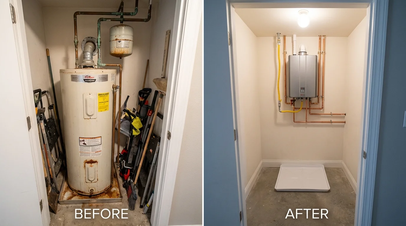 Tank water heater versus wall-mounted tankless unit comparison for Burkburnett, TX homeowners