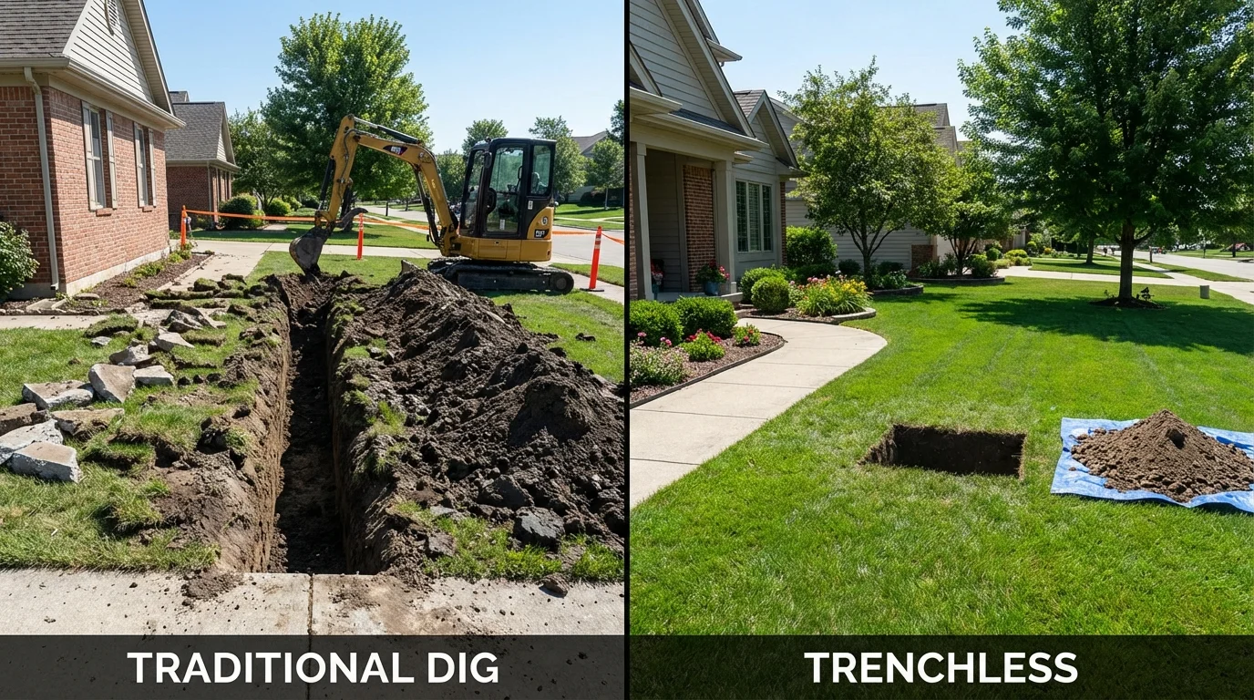 Trenchless sewer repair with minimal yard damage versus traditional excavation in Burkburnett, TX